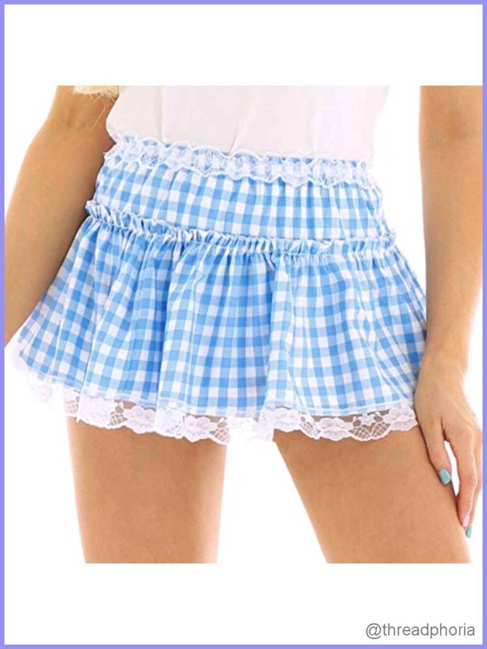 Y2K Gingham Pleated Mini Skirt with Lace Trim Sissy Cosplay Skirt
